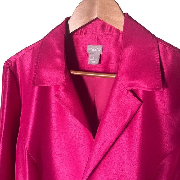 Chico's Open Front 3/4 Sleeve Jacket Fuchsia Pink Shantung Size 2 (US 12-14) - Picture 3 of 9